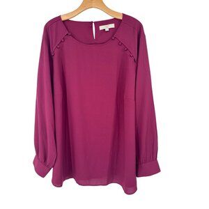 Loft Plus Womens Plum Blouse Size 26 Polyester Long Sleeve Button Detail